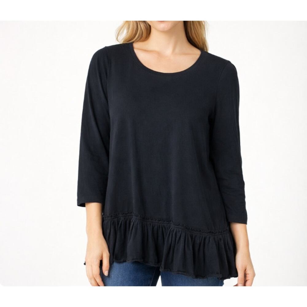 Womens LOGO Lori Goldstein Long Sleeve Slub Top Black Size 1X EUC!